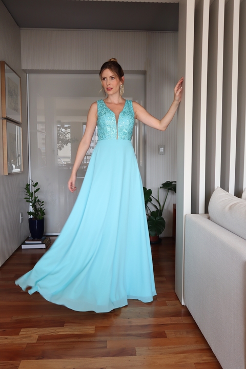 Vestido De Festa Helena Azul Claro