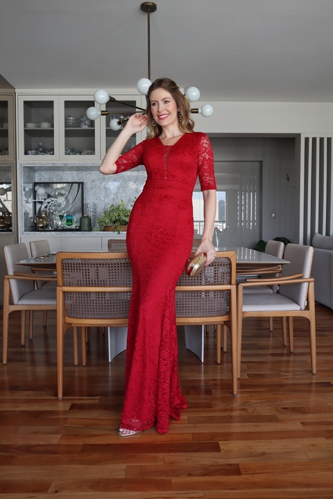 Vestido De Festa Manuela Renda Vermelho Cereja