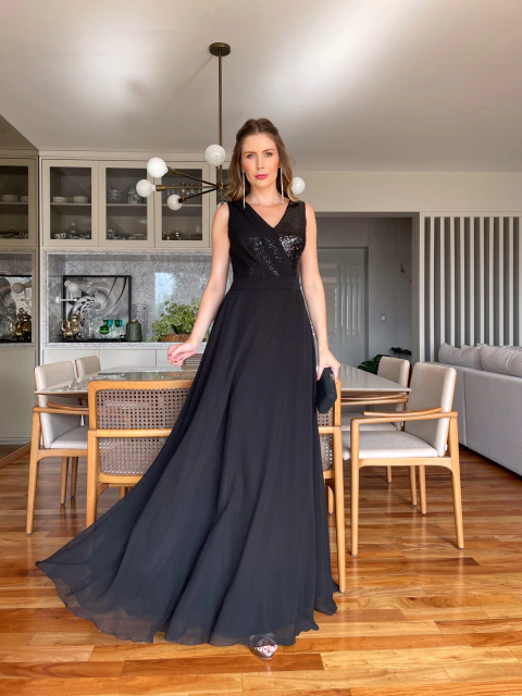 Vestido De Festa Celine Preto - comprar online