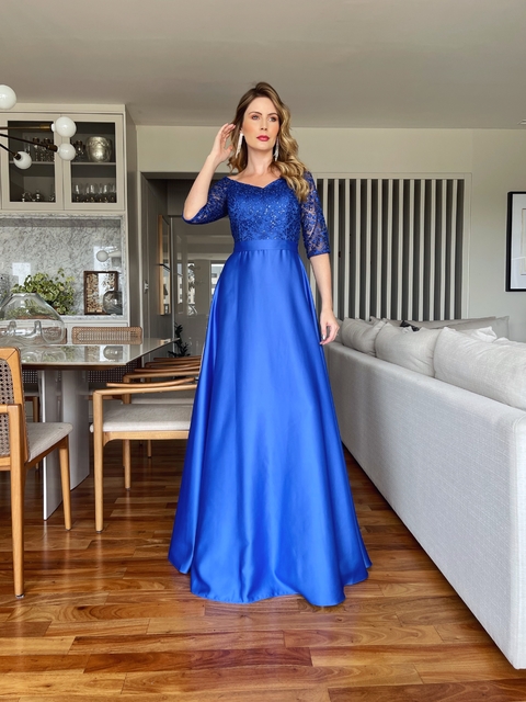 Vestido De Festa Izabel Bordado Azul Royal