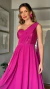 Vestido de Festa Longo Carolina Fúcsia Sofisticado de Um Ombro Só com Capa e Saia em Chiffon com Cauda Frontal Assimétrica na internet