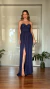 Vestido de Festa Longo Natalia Azul Marinho Multiformas de Tule Leve com Fenda Sofisticado na internet