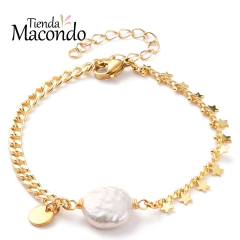 PULSERA PERLA NATURAL Y ENCHAPADO ESTRELLAS (1 UNIDAD) - comprar online