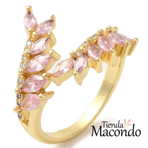 ANILLO ZIRCONIAS HOJITAS ROSAS ENCHAPADO (1 Unidad) - comprar online