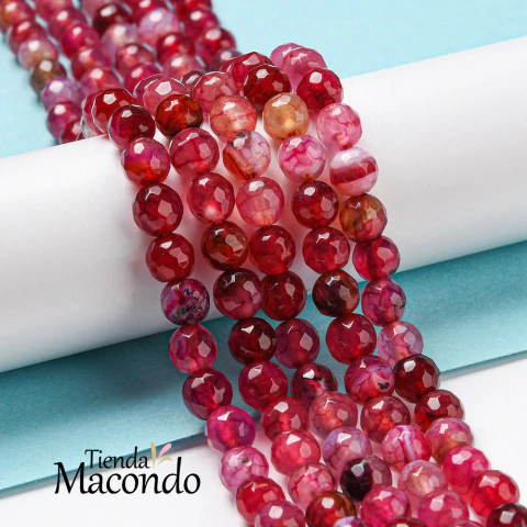 TIRA AGATA FACETADA CRAQUELADA CEREZA 6 mm (1 Tira) - comprar online