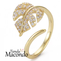 ANILLO ENCHAPADO HOJA ZIRCONIAS - comprar online