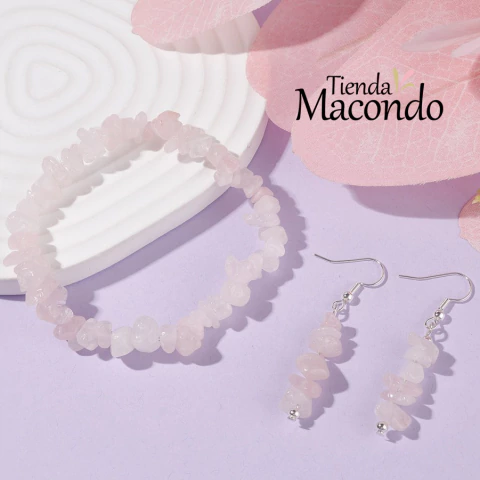CONJUNTO ESCALLAS CUARZO ROSA (PULSERA Y AROS) (1 CONJUNTO) - comprar online