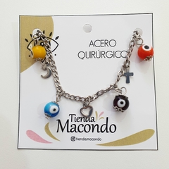 Pulsera Acero Quirugico Niquel + Ojos turcos color