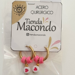 Aros de Acero Q + Dije Corazon + Fimo