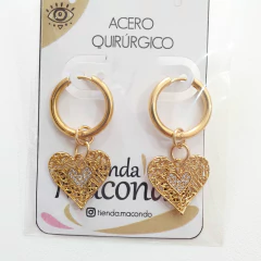 Aros de Acero Q Hope Corazon Tejido con Circonia