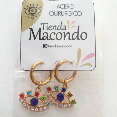 Aros de Acero Q + Ojo Protector con Estras de Colores