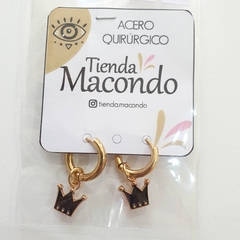 Aros de Acero Q + Dije Corona Negra