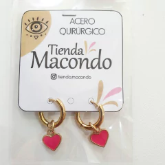 Aros de Acero Q + Dije Corazon Fuccia