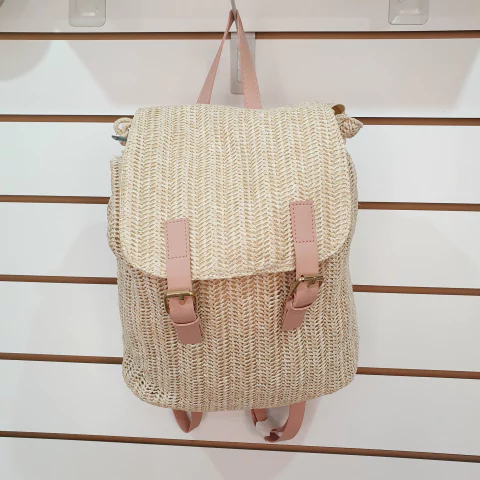 Mochila grande rafia y rosa