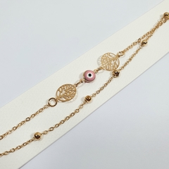 PULSERA DORADA OJO ROSA + ARBOL (1 UNIDAD)