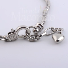 PULSERA PLATEADA PANDOR CON EXTENSOR CORAZON (200x3) (1 UNIDAD) - Tienda Macondo