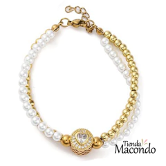 PULSERA DOBLE ENCHAPADO PERLITAS Y BOLITAS (1 UNIDAD) en internet