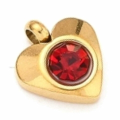 CORAZON ACERO DORADO CIRCONIA ROJO