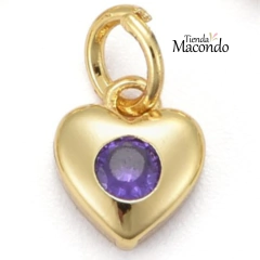 CORAZON 3 ENCHAPADO ORO CON CUBIC ZIRCONIA LILA