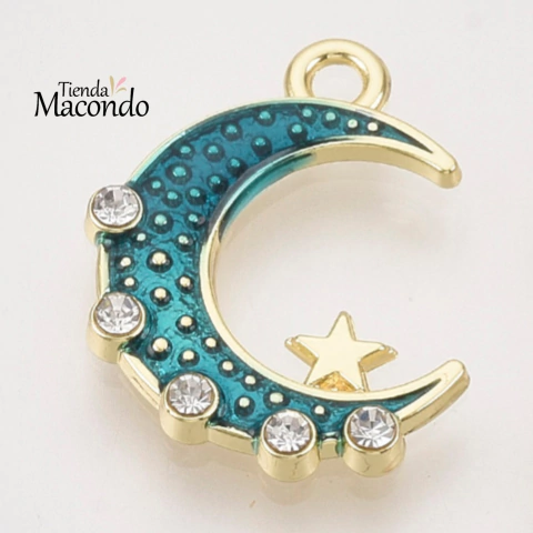 LUNA CON ESTRAS CIAN OSCURO ESMALTADA (1 UNIDAD)