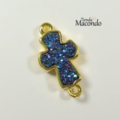 CRUZ CONECTORA PIEDRA DRUZY AZUL (1 UNIDAD)