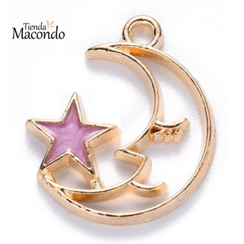 4 LUNAS CON ESTRELLA LILA ESMALTADA (4 UNIDADES)