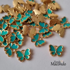 4 MARIPOSAS CIAN BORDE DORADO ESMALTADO (4 UNIDADES) en internet