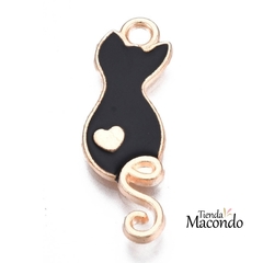 GATITO CORAZON ESMALTADO NEGRO (1 UNIDAD)