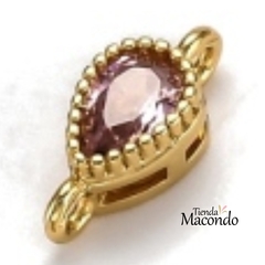 CONECTOR CIRCONIA LAGRIMA ENCHAPADO ROSA