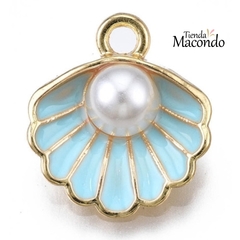 SHELL CON PERLA ESMALTADO CELESTE D (1 UNIDAD)