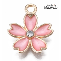FLOR CON ESTRAS ROSA ESMALTADA (1 UNIDAD)