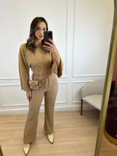 CONJUNTO CALÇA/BLUSA LASTEX BRUNA