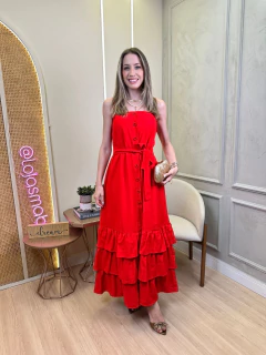 VESTIDO LONGO BOTÃO FAIXA OLIVIA