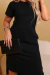 Vestido Mid Longo Algodão Manga Curta com Fenda Preto - PDB73 na internet