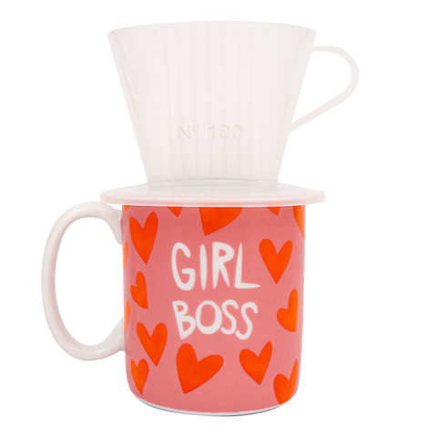 Caneca Cilíndrica com Coador - Love Canecas Girl Boss