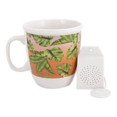 Caneca Charme com Infusor - Mensagem Folhagens