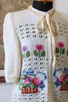 Tricô anos 80 feito à mão P/M - Antonieta Brechó