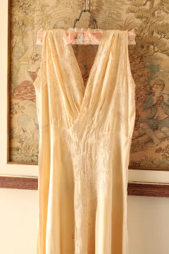 Slip dress anos 50 de seda bordada P/M