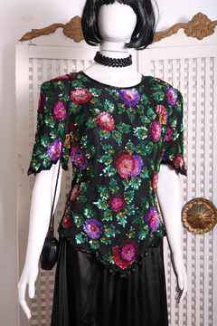 Blusa anos 80 seda bordada P/M - comprar online