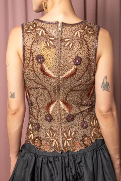 Blusa de seda bordada P - loja online