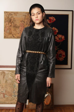 Vestido italiano anos 80 de couro legitimo P/M - comprar online