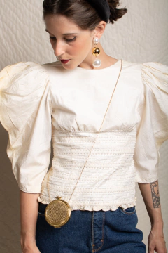 Blusa anos 80 de seda bordada PP - Antonieta Brechó