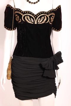 Vestido vintage seda e veludo P - Antonieta Brechó