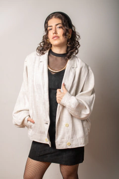 Jaqueta bomber de linho vintage M - Antonieta Brechó