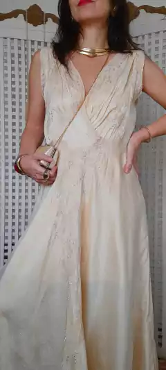 Slip dress anos 50 de seda bordada P/M - loja online