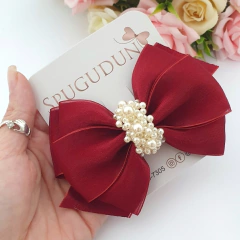 Laço Manuela Gorgurão e organza com chuva de pérolas (Unidade) - comprar online