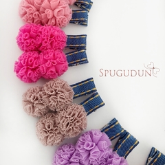 (Parzinho) Pompom de malha Jeans escuro - Spugudun