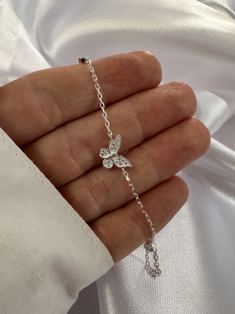Pulsera Mariposa cristal plata 925 17+3 cm