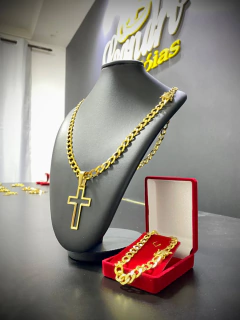 KIT ITALIANA LAMINADA 7MM CORRENTE PINGENTE E PULSEIRA