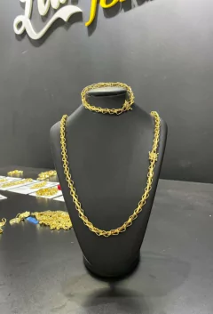 CORRENTE E PULSEIRA BALÃO 7MM FECHO GAVETA DUPLO